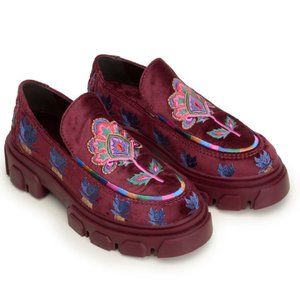 Burgundy Embroidered Lug Sole Slip On Loafer | Farm Rio